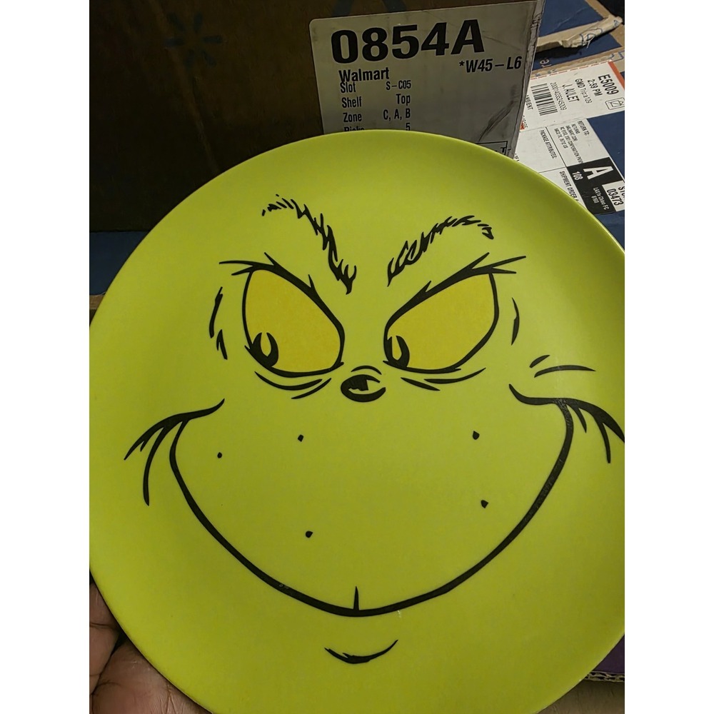 Melamine Dinner Plate 10" Dr. Seuss The Grinch Green Grinch Face‎ Christmas
